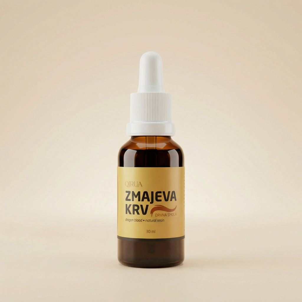 Bottle of Dragon's blood on a beige background