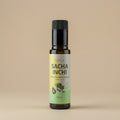 Bottle of Sacha Inchi oil with a beige background